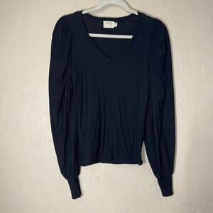 Nation LTD black v neck puff sleeve Pima cotton long sleeve t shirt